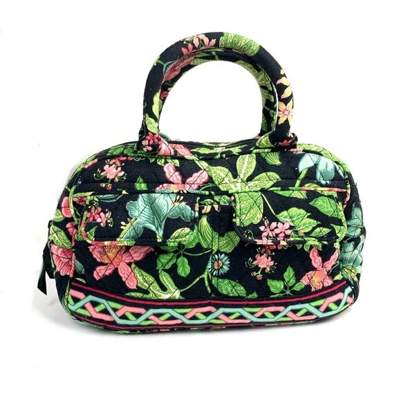 Vera Bradley Lola Botanica Quilted Doctor's Bag Green Black Pink Floral 11" x 7" - Picture 1 of 7